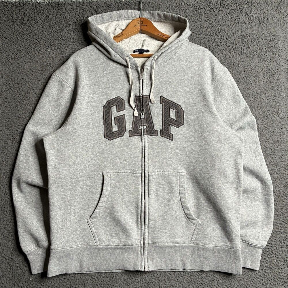 Vtg GAP Hoodie Full Zip Y2K Embroidered Logo Cyber Mall Grunge Skater Mens XL